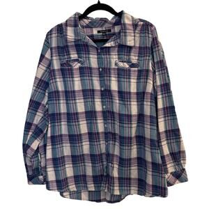 Relativity Size 2X PLUS Purple Blue Plaid Flannel Button Up Softest Ever